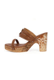 Tawny Brown Wooden Carved Braided Block Heels
