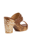 Tawny Brown Wooden Carved Braided Block Heels