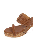 Tawny Brown Wooden Carved Braided Block Heels