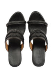 Black and Walnut Brown Wooden Carved Braided Solid Heels