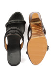 Black and Walnut Brown Wooden Carved Braided Solid Heels