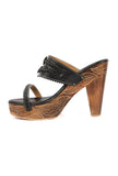 Black and Walnut Brown Wooden Carved Braided Solid Heels