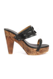 Black and Walnut Brown Wooden Carved Braided Solid Heels