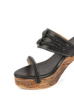 Black and Walnut Brown Wooden Carved Braided Solid Heels