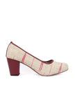 White & Red Ikat Block Heels Cruelty Free Leather Ballerinas