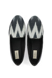 Black & Grey Ikat Print Flat Cruelty Free Leather Ballerinas
