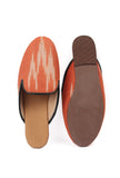 Fire Orange & Tawny Brown Ikat flat Cruelty Free Leather Mules