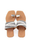 Grey, White & Tawny Brown Ikat One Toe Cruelty Free Leather Flats