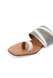 Grey, White & Tawny Brown Ikat One Toe Cruelty Free Leather Flats