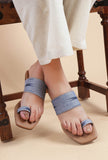 Slate Blue & Tawny Brown Ikat One Toe Cruelty Free Leather Flats