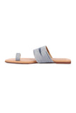 Slate Blue & Tawny Brown Ikat One Toe Cruelty Free Leather Flats