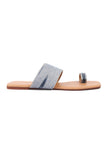 Slate Blue & Tawny Brown Ikat One Toe Cruelty Free Leather Flats