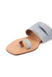 Slate Blue & Tawny Brown Ikat One Toe Cruelty Free Leather Flats