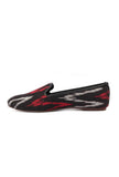 Black, Red & Grey Ikat Flat Cruelty Free Leather Ballerina