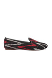 Black, Red & Grey Ikat Flat Cruelty Free Leather Ballerina