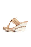 Zarina Golden Hand Embroidered Braided One Toe Wedges