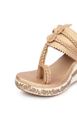 Zarina Golden Hand Embroidered Braided One Toe Wedges
