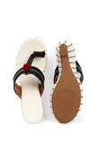 Lohini White & Black Fringed Kolhapuri One Toe Wedges