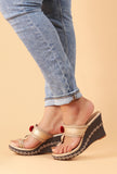 Kanaka Golden and Black Fringed Hand Embroidered One Toe Wedges