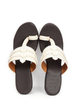 Iya White & Black Braided & Fringed One Toe Wedges