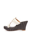 Iya White & Black Braided & Fringed One Toe Wedges
