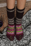 Brown & Multi Hand Knitted Woolen Winter Socks