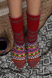 Red & Multi Hand Knitted Woolen Winter Socks