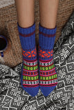 Azure Blue & Multi Hand Knitted Woolen Winter Socks