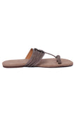 Silver and Brown Cruelty free Leather inspired Kolhapuri