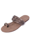 Silver and Brown Cruelty free Leather inspired Kolhapuri
