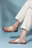 Golden and Brown cruelty free Leather inspired Kolhapuri
