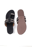 Black Cruelty free Leather inspired Kolhapuri with Golden Braidings