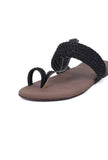 Brown and Black Cruelty free Leather inspired Kolhapuri with multiple braidings