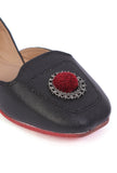 Regal Noir Jutti with Maroon Pompom