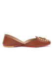 Tan Delight: Golden Chandbali Jutti with Yellow Dots