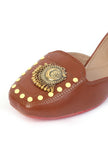 Tan Delight: Golden Chandbali Jutti with Yellow Dots