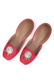 Cherry Red Jutti with Multicolor German Silver Accents