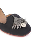 Sleek Black Jutti with Tribal German Silver