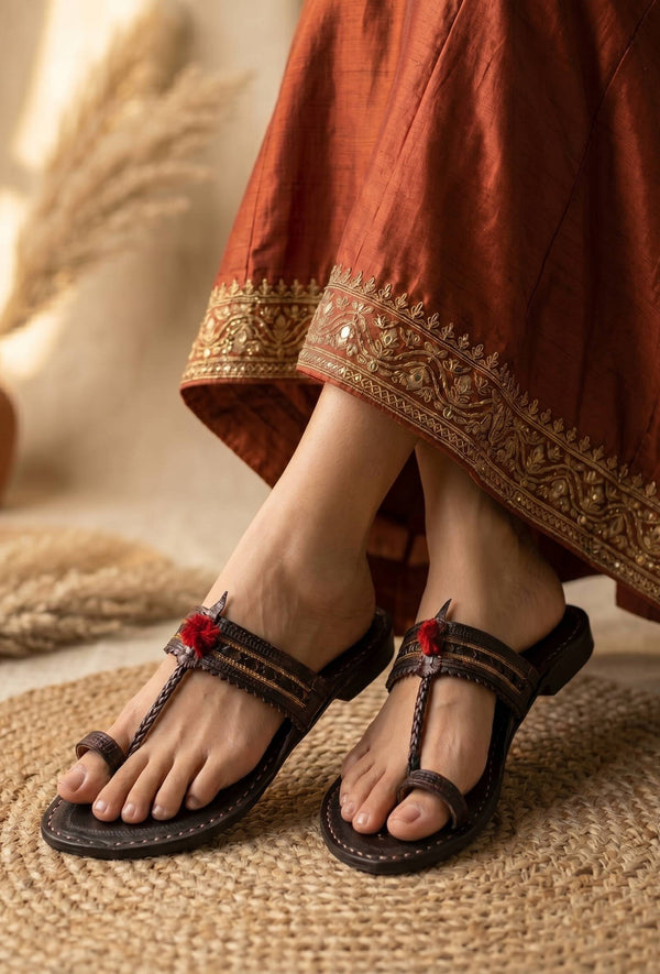 Vanika Tassel Toe-Ring Cruelty-Free Genuine Leather Kolhapur Flats