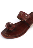 Vrinda Earthy Brown Cruelty-Free Genuine Leather Kolhapuri Flats