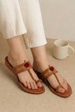 Saanjh Golden Strap Cruelty-Free Genuine Leather Kolhapuri