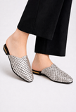 Silver Woven Mule Flats