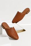 Tan Woven Mule Flats