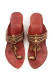 Mahogany Tassel Kolhapuri Flats