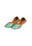Cyan Brocade Genuine Leather Punjabi Jutti