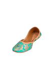 Cyan Brocade Genuine Leather Punjabi Jutti