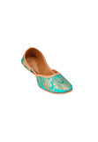 Cyan Brocade Genuine Leather Punjabi Jutti