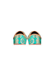 Cyan Brocade Genuine Leather Punjabi Jutti