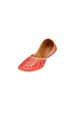 Red Brocade Genuine Leather Punjabi Jutti