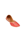 Red Brocade Genuine Leather Punjabi Jutti